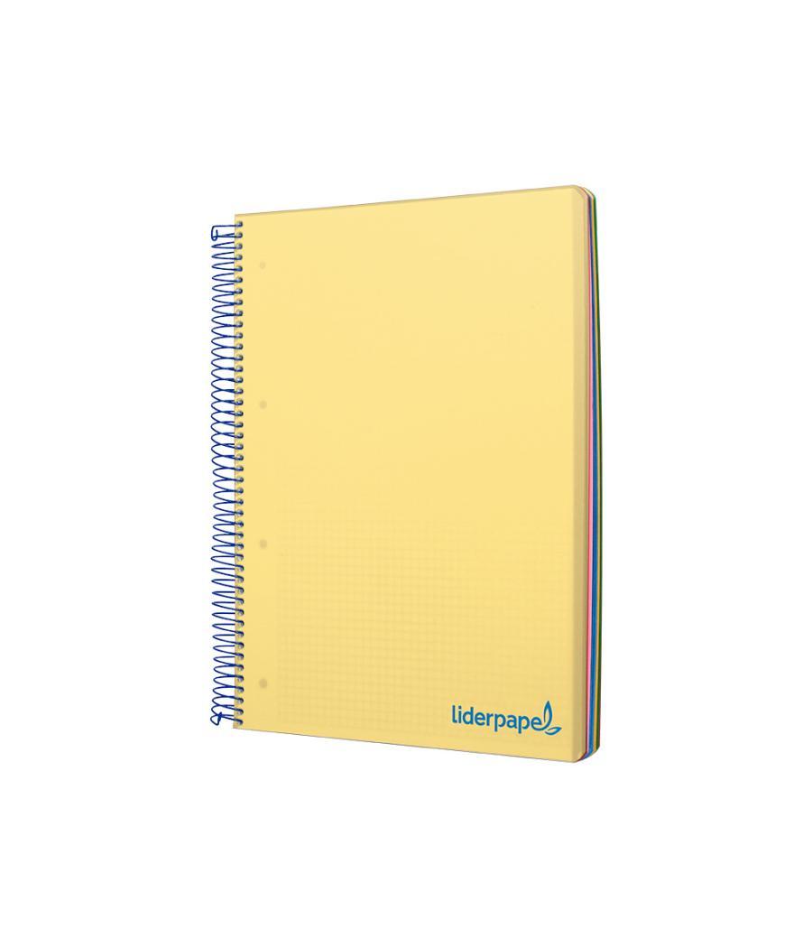 Cuaderno espiral liderpapel a5 micro wonder tapa plástico 120h 90g cuadro 5mm 5 bandas 6 taladros color amarillo