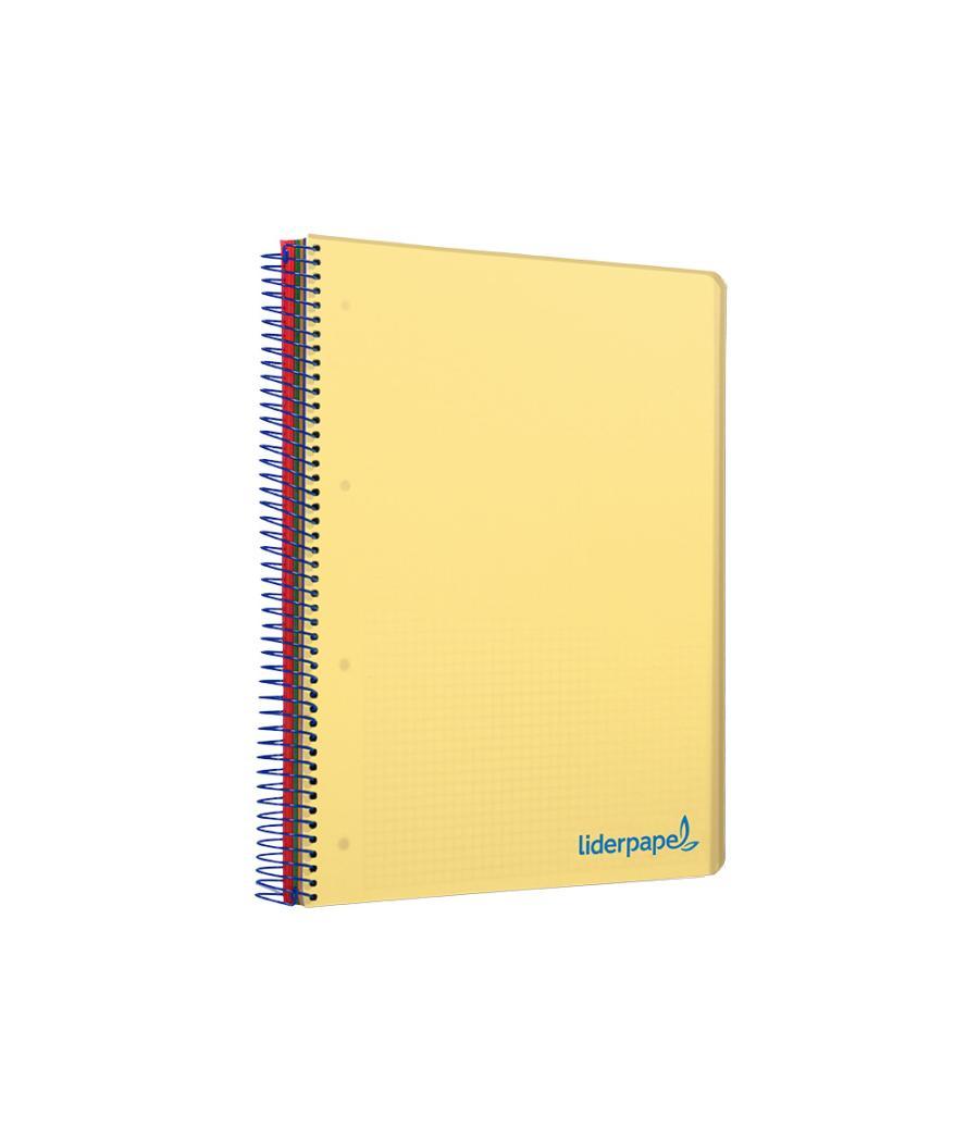 Cuaderno espiral liderpapel a5 micro wonder tapa plástico 120h 90g cuadro 5mm 5 bandas 6 taladros color amarillo