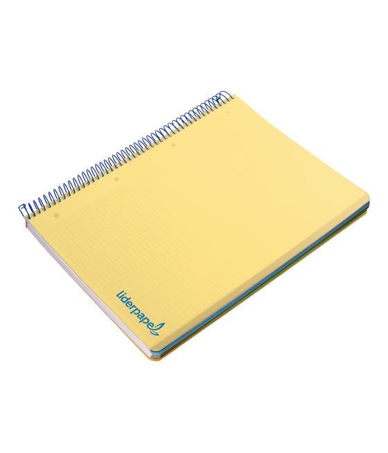 Cuaderno espiral liderpapel a5 micro wonder tapa plástico 120h 90g cuadro 5mm 5 bandas 6 taladros color amarillo