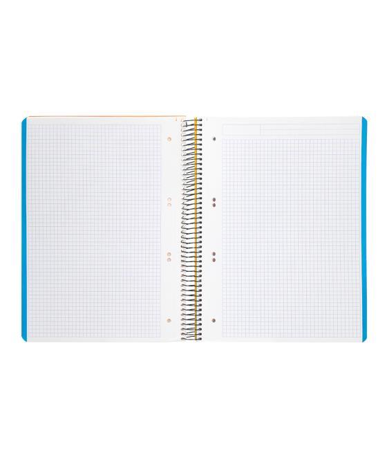 Cuaderno espiral liderpapel a5 micro wonder tapa plástico 120h 90g cuadro 5mm 5 bandas 6 taladros color amarillo