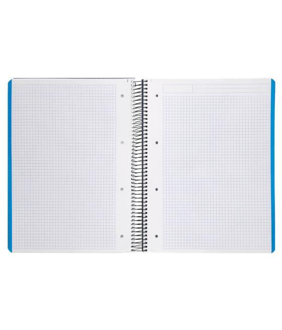 Cuaderno espiral liderpapel a4 micro wonder tapa plástico 120h 90 gr cuadro 5 mm 5 banda4 taladros color azul marino