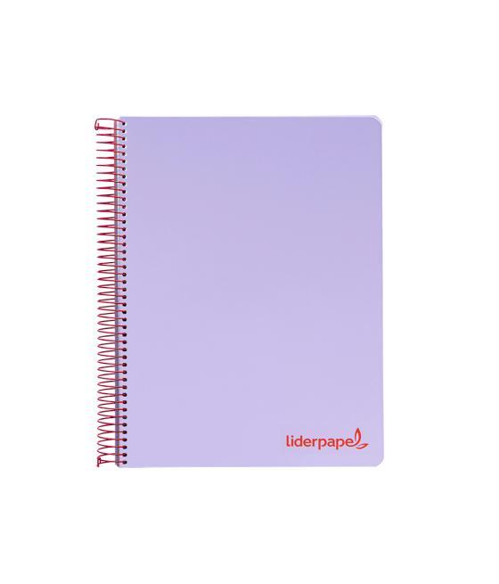 Cuaderno espiral liderpapel a4 micro wonder tapa plástico 120h 90 gr cuadro 5 mm 5 banda4 taladros color lila