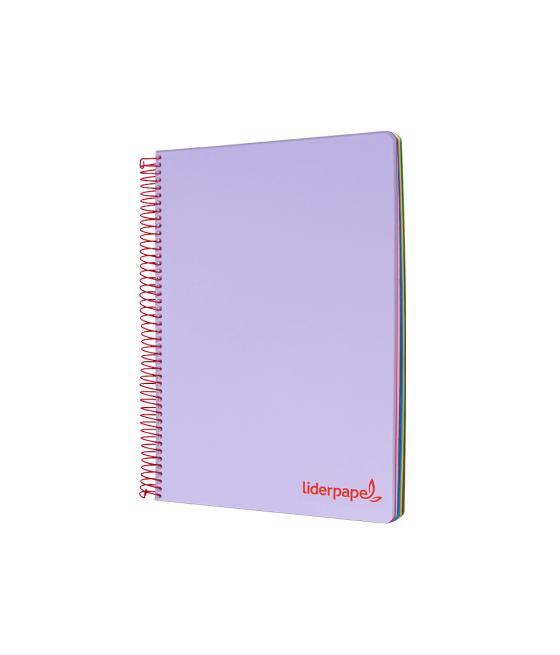 Cuaderno espiral liderpapel a4 micro wonder tapa plástico 120h 90 gr cuadro 5 mm 5 banda4 taladros color lila