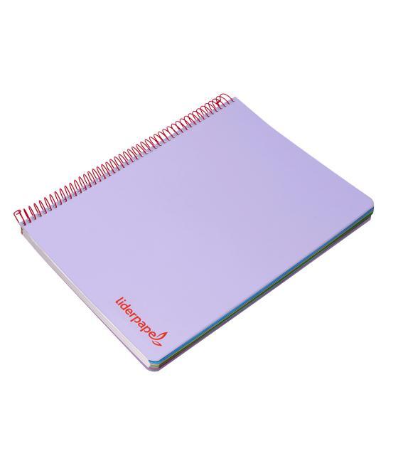 Cuaderno espiral liderpapel a4 micro wonder tapa plástico 120h 90 gr cuadro 5 mm 5 banda4 taladros color lila