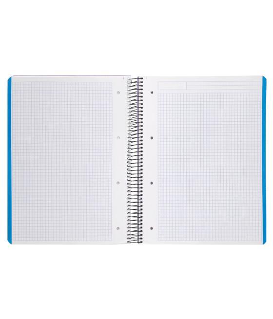 Cuaderno espiral liderpapel a4 micro wonder tapa plástico 120h 90 gr cuadro 5 mm 5 banda4 taladros color lila