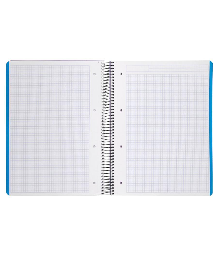 Cuaderno espiral liderpapel a4 micro wonder tapa plástico 120h 90 gr cuadro 5 mm 5 banda4 taladros color lila