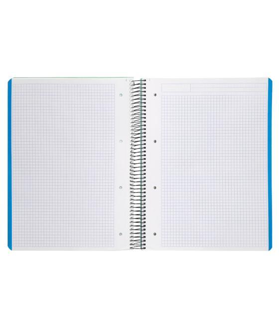 Cuaderno espiral liderpapel a4 micro wonder tapa plástico 120h 90 gr cuadro 5 mm 5 bandas 4 taladros color verde