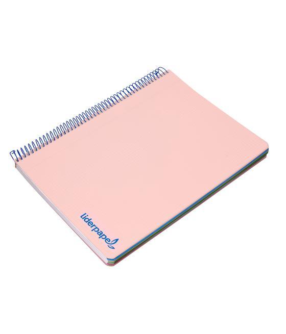 Cuaderno espiral liderpapel a4 micro wonder tapa plástico 120h 90 gr cuadro 5 mm 5 bandas 4 taladros color rosa