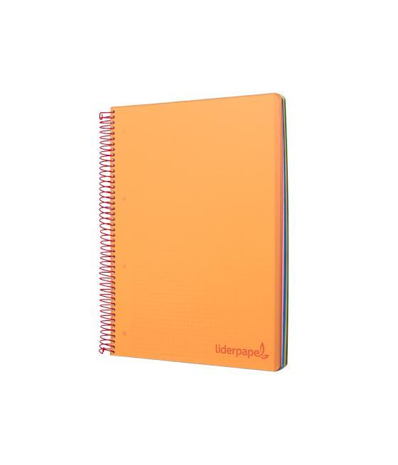 Cuaderno espiral liderpapel a4 micro wonder tapa plástico 120h 90 gr cuadro 5 mm 5 banda4 taladros color naranja