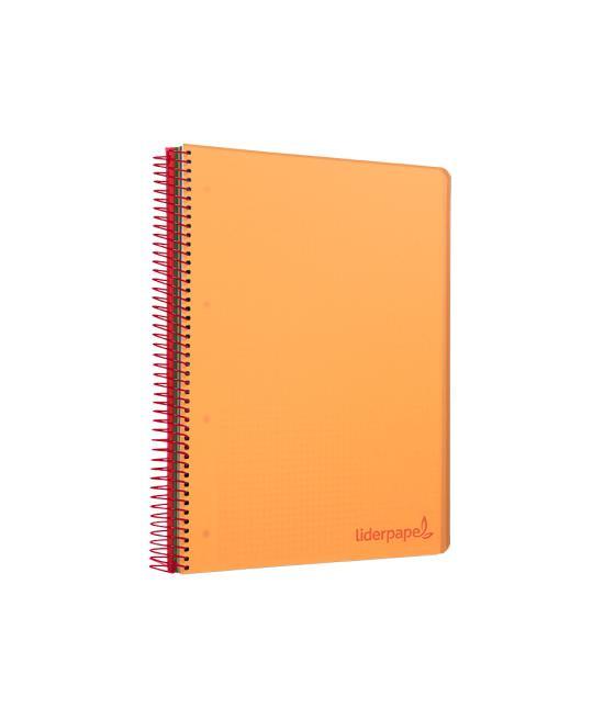 Cuaderno espiral liderpapel a4 micro wonder tapa plástico 120h 90 gr cuadro 5 mm 5 banda4 taladros color naranja