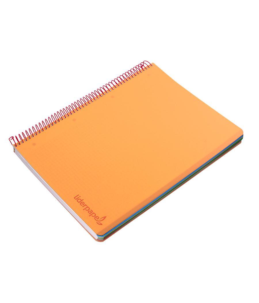 Cuaderno espiral liderpapel a4 micro wonder tapa plástico 120h 90 gr cuadro 5 mm 5 banda4 taladros color naranja