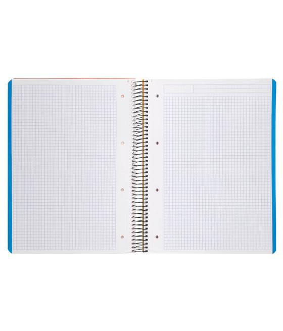 Cuaderno espiral liderpapel a4 micro wonder tapa plástico 120h 90 gr cuadro 5 mm 5 banda4 taladros color naranja