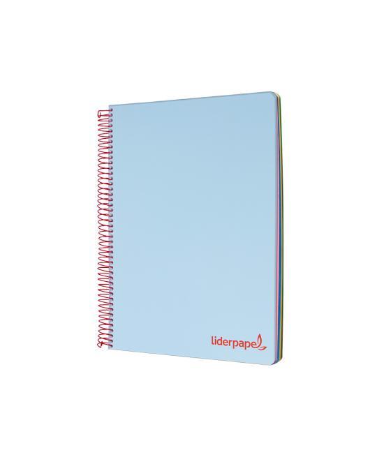 Cuaderno espiral liderpapel a4 micro wonder tapa plástico 120h 90 gr cuadro 5 mm 5 banda4 taladros color celeste