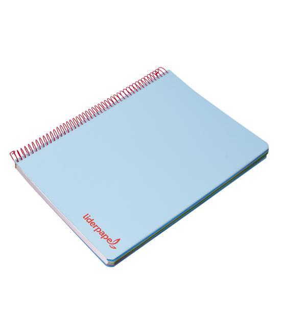 Cuaderno espiral liderpapel a4 micro wonder tapa plástico 120h 90 gr cuadro 5 mm 5 banda4 taladros color celeste