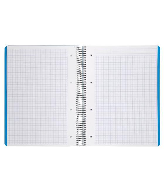 Cuaderno espiral liderpapel a4 micro wonder tapa plástico 120h 90 gr cuadro 5 mm 5 banda4 taladros color celeste