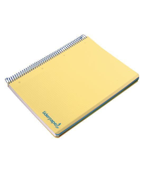 Cuaderno espiral liderpapel a4 micro wonder tapa plástico 120h 90 gr cuadro 5 mm 5 banda4 taladros color amarillo