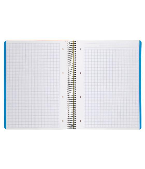 Cuaderno espiral liderpapel a4 micro wonder tapa plástico 120h 90 gr cuadro 5 mm 5 banda4 taladros color amarillo