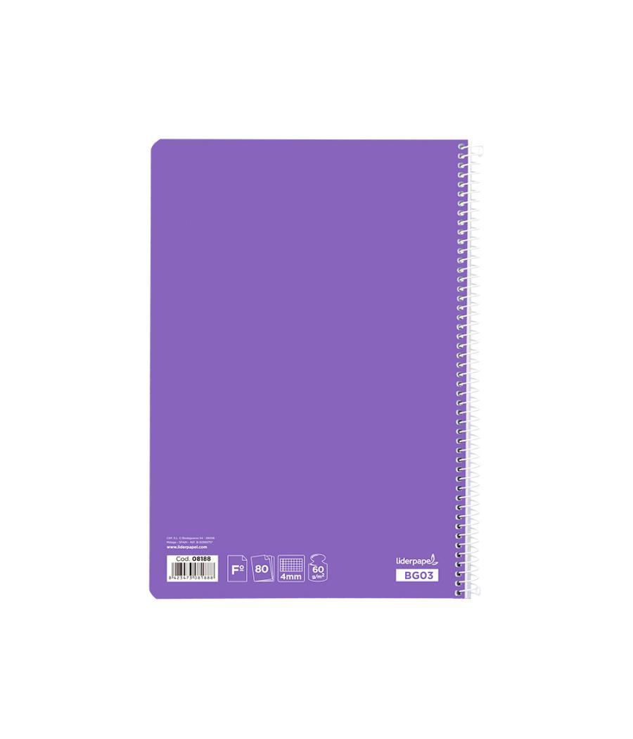 Cuaderno espiral liderpapel folio smart tapa blanda 80h 60gr cuadro 4mm con margen color violeta