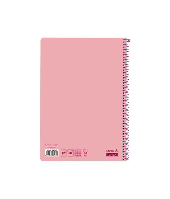 Cuaderno espiral liderpapel folio smart tapa blanda 80h 60gr cuadro 4mm con margen color rosa