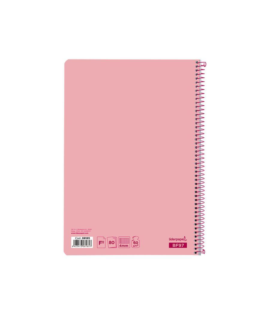 Cuaderno espiral liderpapel folio smart tapa blanda 80h 60gr cuadro 4mm con margen color rosa