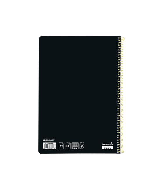 Cuaderno espiral liderpapel folio smart tapa blanda 80h 60gr cuadro 4mm con margen color negro