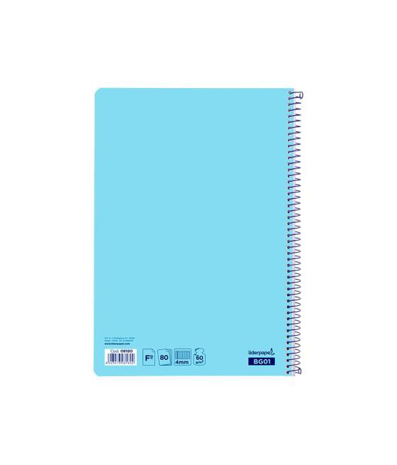 Cuaderno espiral liderpapel folio smart tapa blanda 80h 60gr cuadro 4mm con margen color celeste