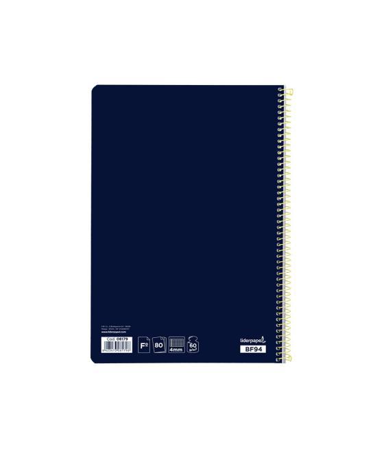 Cuaderno espiral liderpapel folio smart tapa blanda 80h 60gr cuadro 4mm con margen color azul oscuro