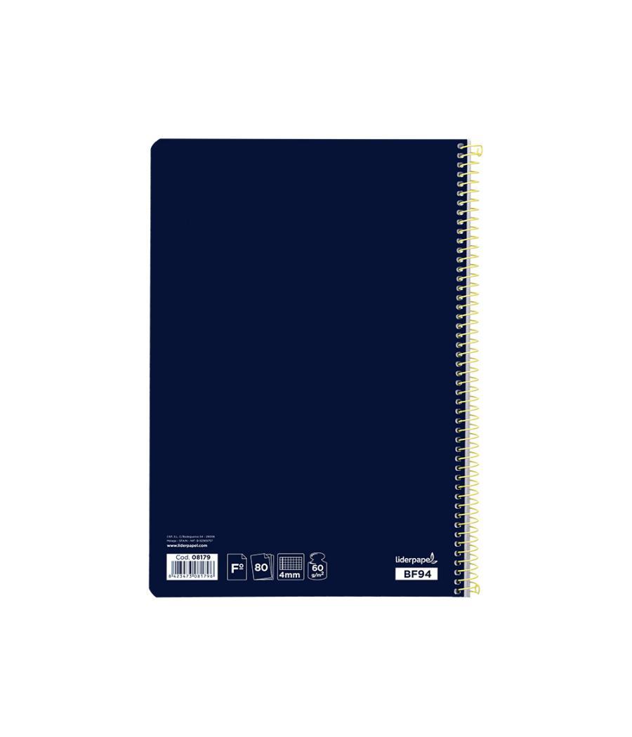 Cuaderno espiral liderpapel folio smart tapa blanda 80h 60gr cuadro 4mm con margen color azul oscuro