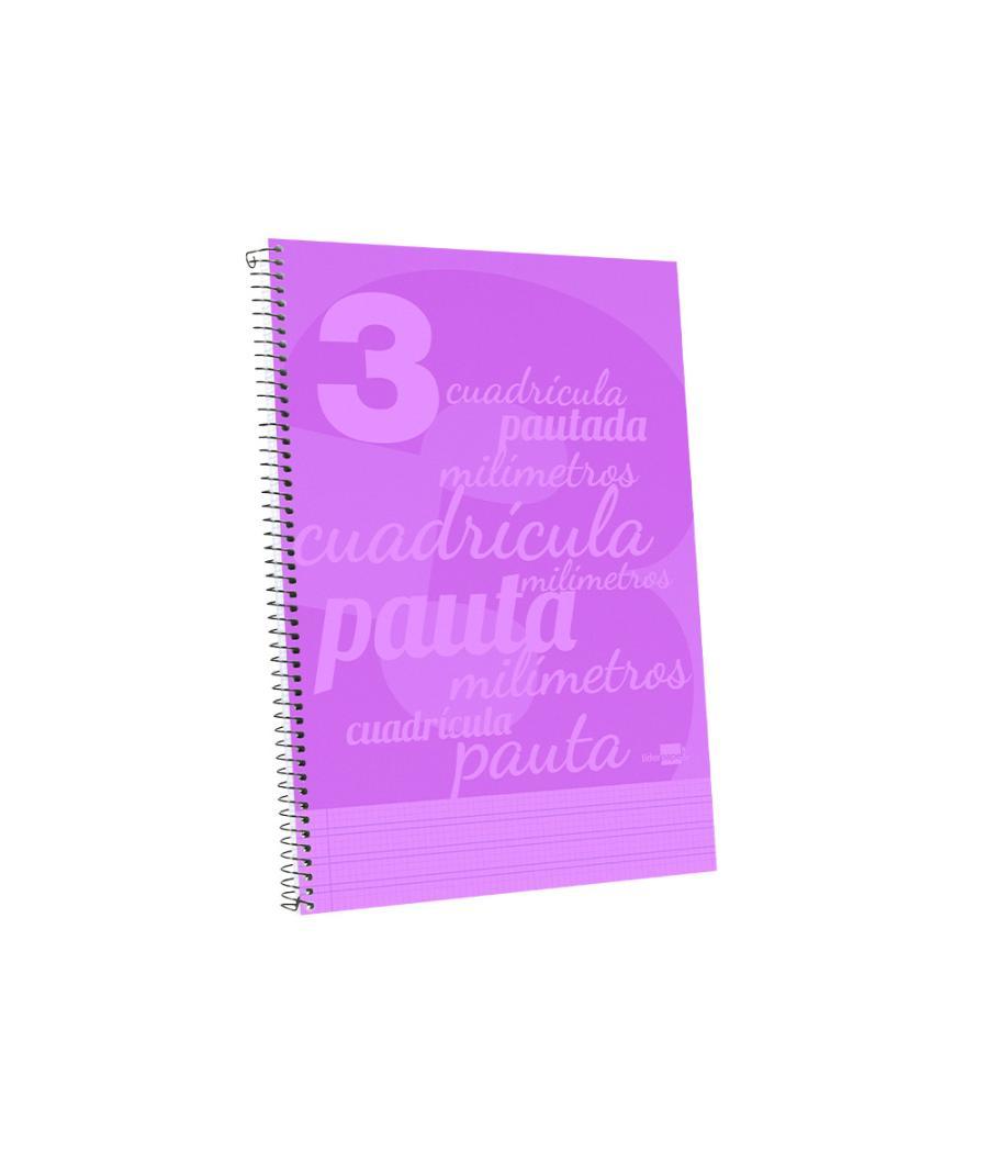 Cuaderno espiral liderpapel folio pautaguia tapa plástico 80h 75gr cuadro pautado 3mm con margen color violeta