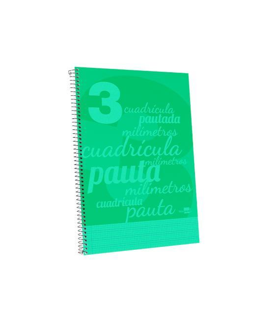 Cuaderno espiral liderpapel folio pautaguia tapa plástico 80h 75gr cuadro pautado 3mm con margen color verde
