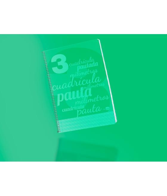 Cuaderno espiral liderpapel folio pautaguia tapa plástico 80h 75gr cuadro pautado 3mm con margen color verde
