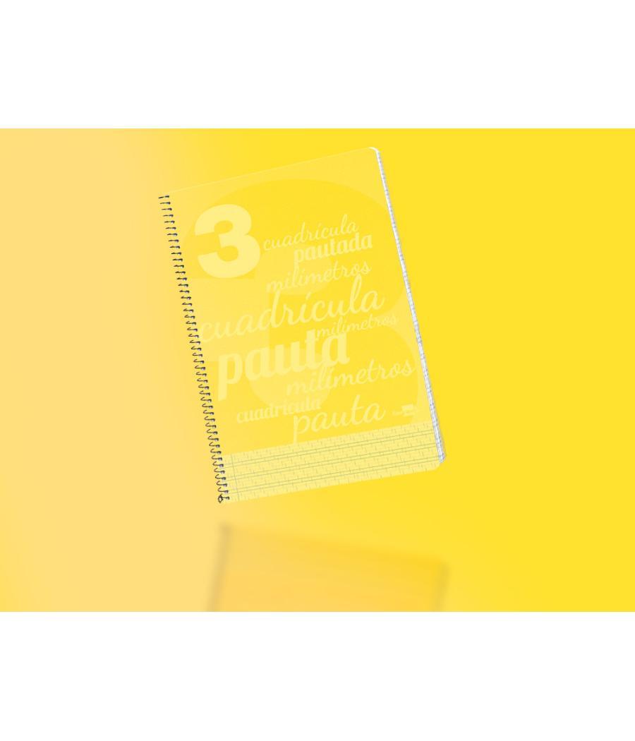 Cuaderno espiral liderpapel folio pautaguia tapa plástico 80h 75gr cuadro pautado 3mm con margen color amarillo