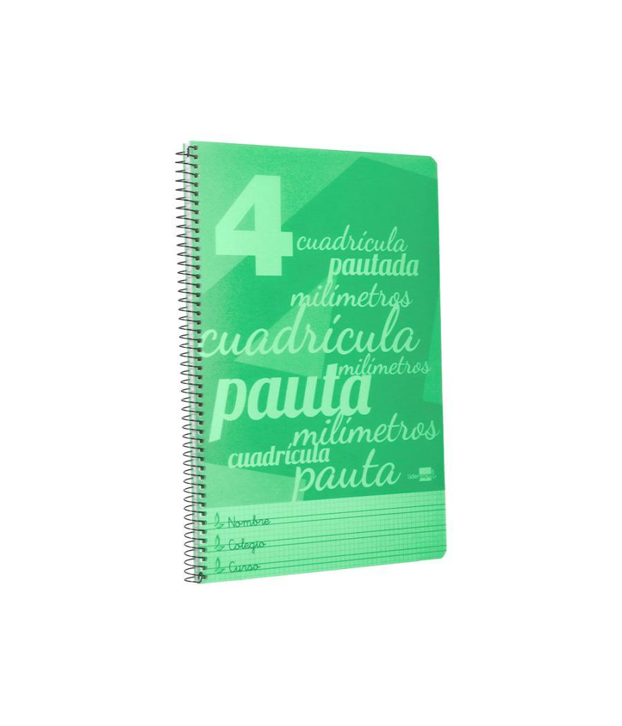 Cuaderno espiral liderpapel folio pautaguia tapa plástico 80h 75gr cuadro pautado 4mm con margen color verde