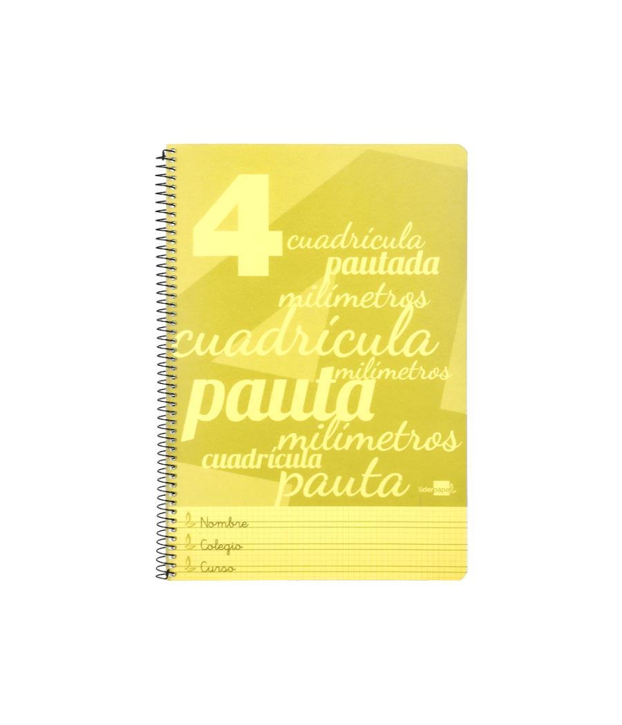 Cuaderno espiral liderpapel folio pautaguia tapa plástico 80h 75gr cuadro pautado 4mm con margen color amarillo