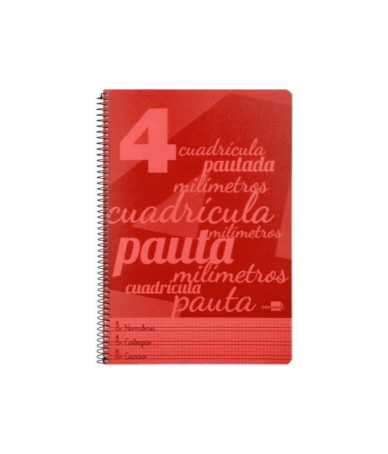 Cuaderno espiral liderpapel folio pautaguia tapa plástico 80h 75gr cuadro pautado 4mm con margen color rojo