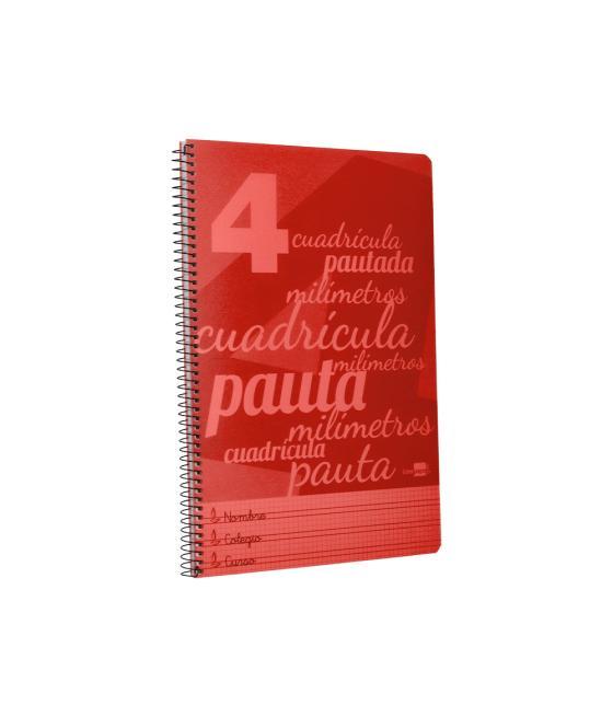 Cuaderno espiral liderpapel folio pautaguia tapa plástico 80h 75gr cuadro pautado 4mm con margen color rojo