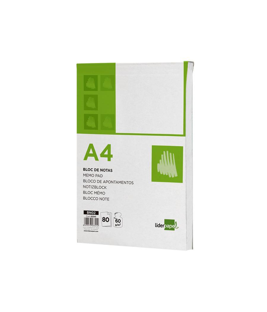 Bloc notas liderpapel liso a4 80 hojas 60g/m2