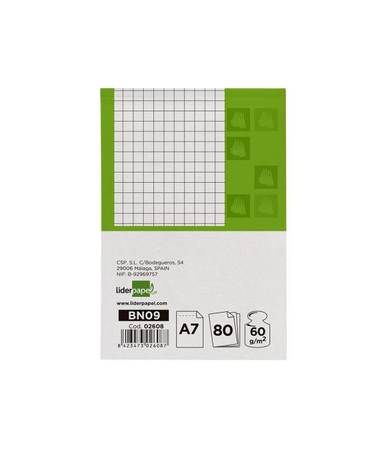 Bloc notas liderpapel cuadro 4mm a7 80 hojas 60g/m2 perforado