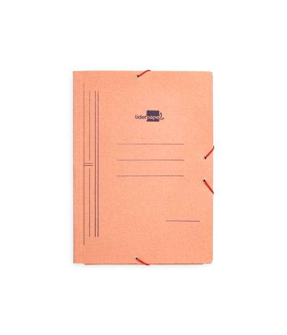 Carpeta liderpapel gomas folio 3 solapas cartón compacto cuero