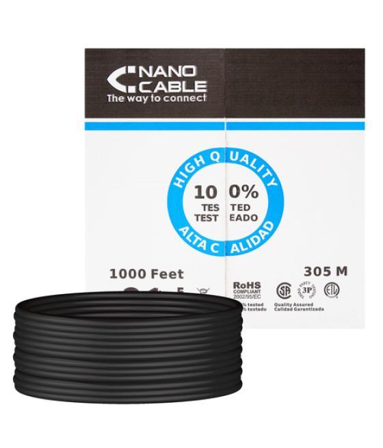 Nanocable - bobina de cable de red exterior rj45 cat.5e utp 305m rigido - negro
