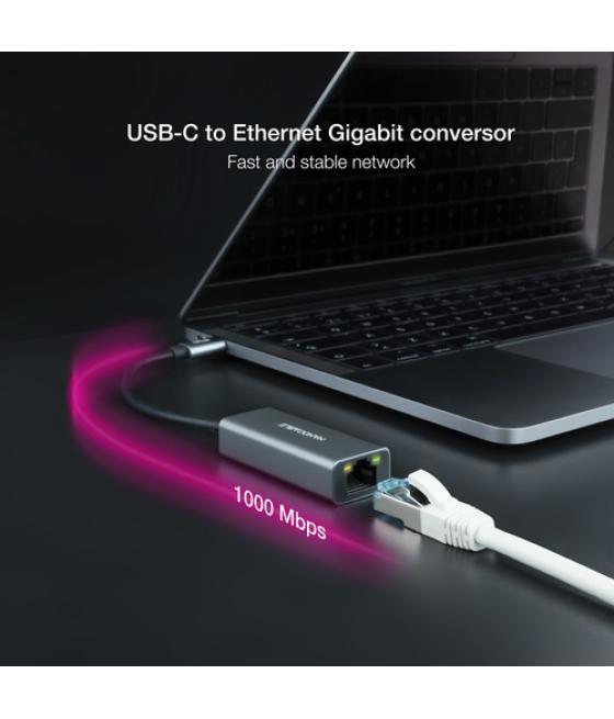 Conversor usb-c ethernet gb mbps, gris 15 cm
