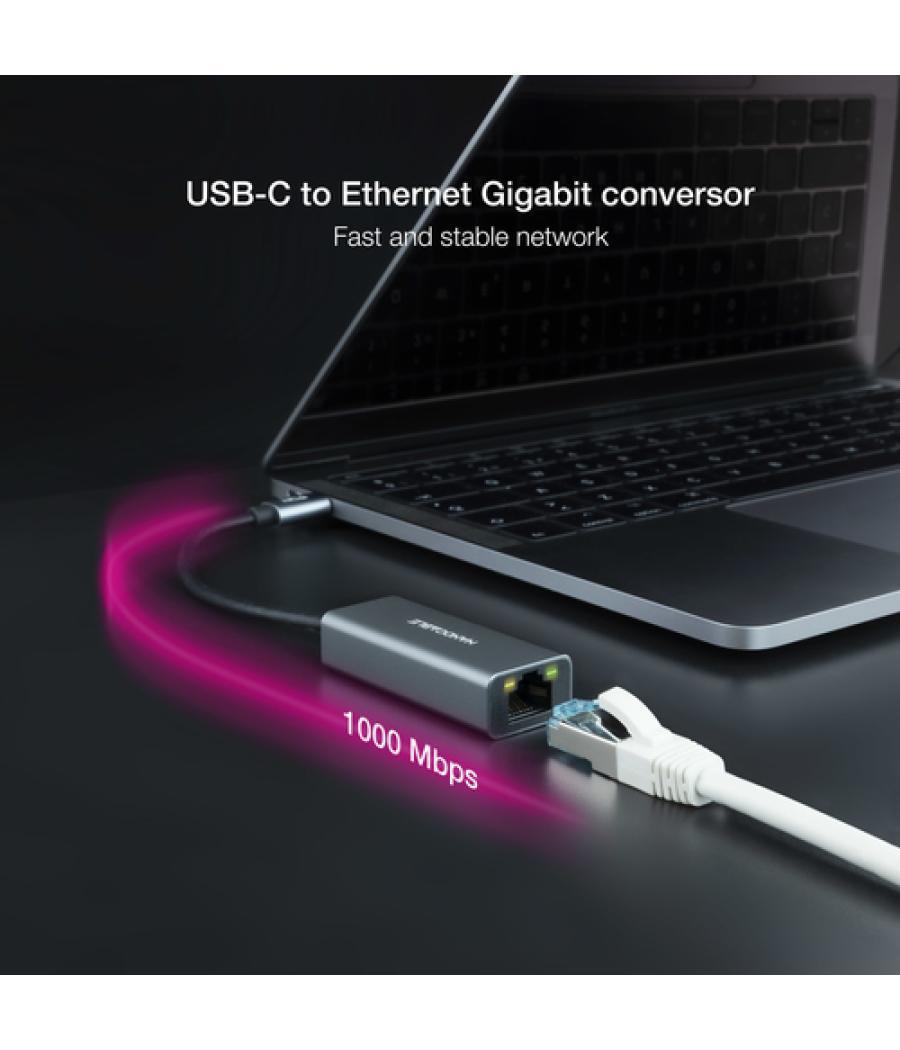 Conversor usb-c ethernet gb mbps, gris 15 cm