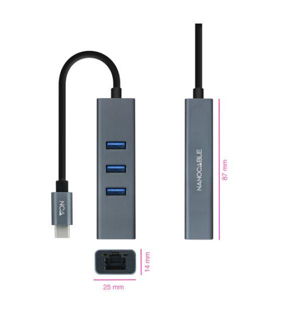 Conversor usb-c ethernet gb +3xusb3.0 gris 15 cm