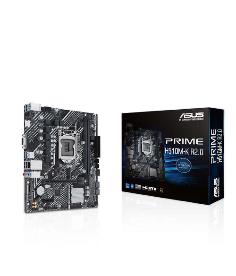Placa base 1200 microatx asus prime h510m-k r2.0 - 2xddr4 (hasta 64 gb 3200 mhz oc) - 1 x m.2 gen3 - 4 x sata - usb 3.2 (4/2) - 