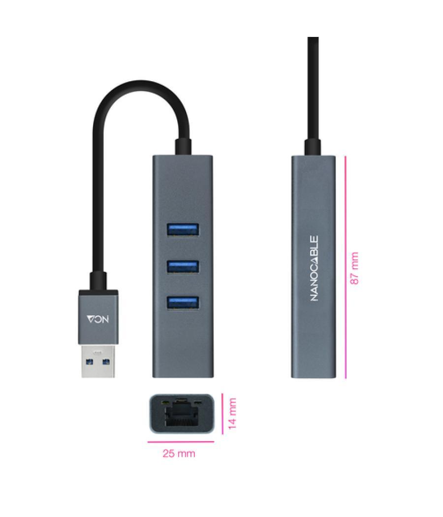 Conversor usb3.0 ethernet gb+3xusb3.0 gris 15 cm