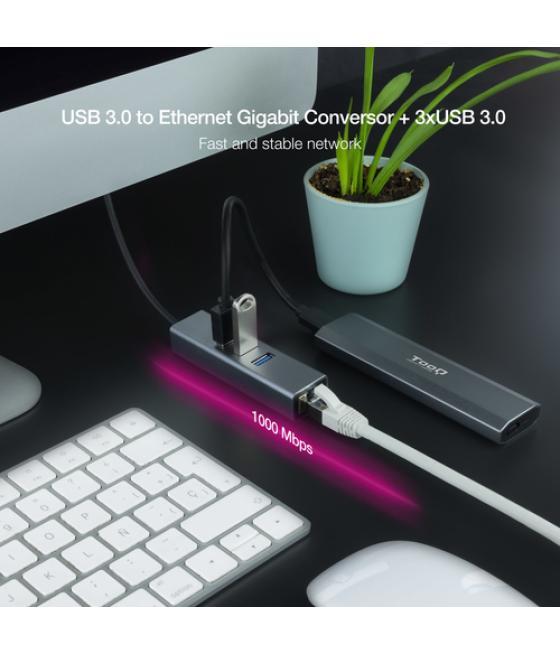 Conversor usb3.0 ethernet gb+3xusb3.0 gris 15 cm