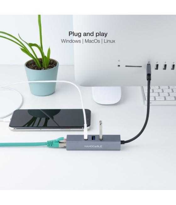 Conversor usb3.0 ethernet gb+3xusb3.0 gris 15 cm