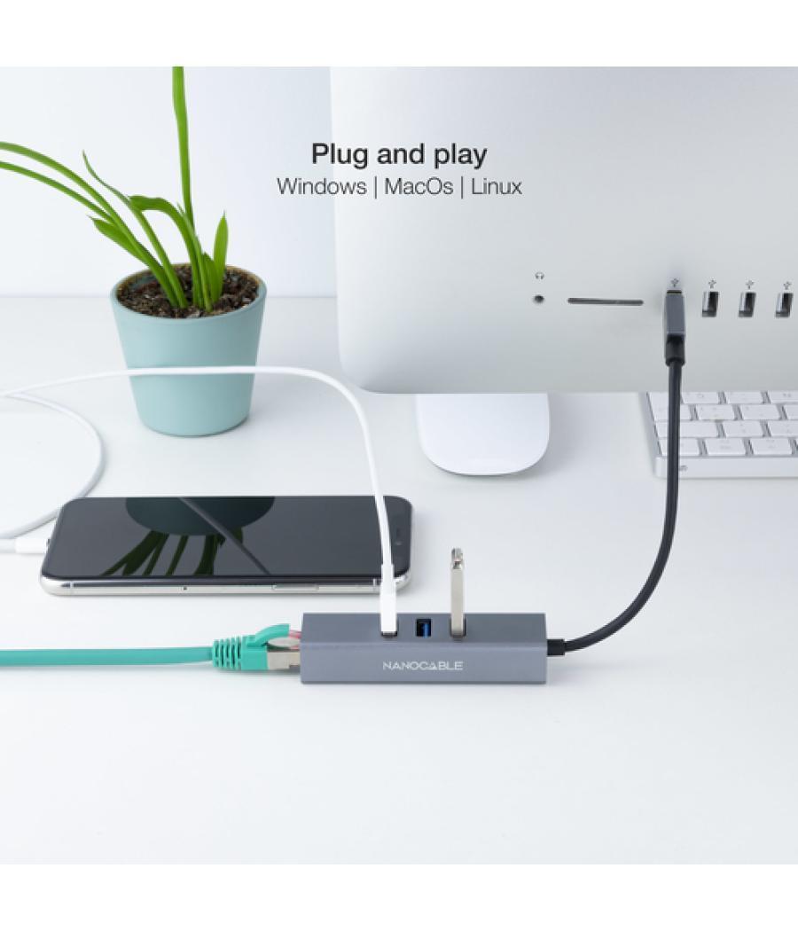 Conversor usb3.0 ethernet gb+3xusb3.0 gris 15 cm