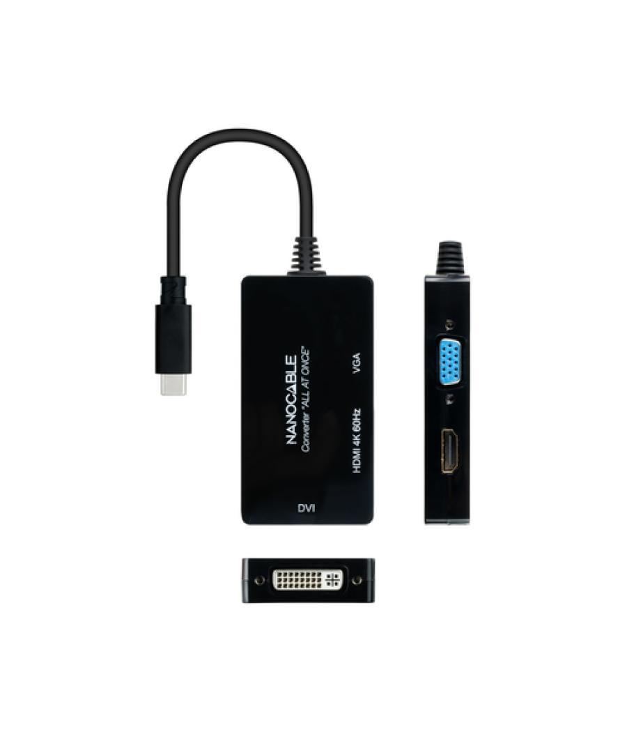 Conversor usb-c/m a hdmi/h, dvi/h, vga/h negro