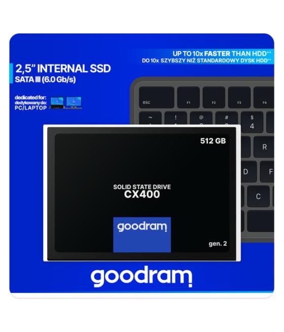 Goodram cx400 g.2 - 512gb ssd - 2.5" - sata iii - lectura 550 mb/s - escritura 500 mb/s -tbw 350tb